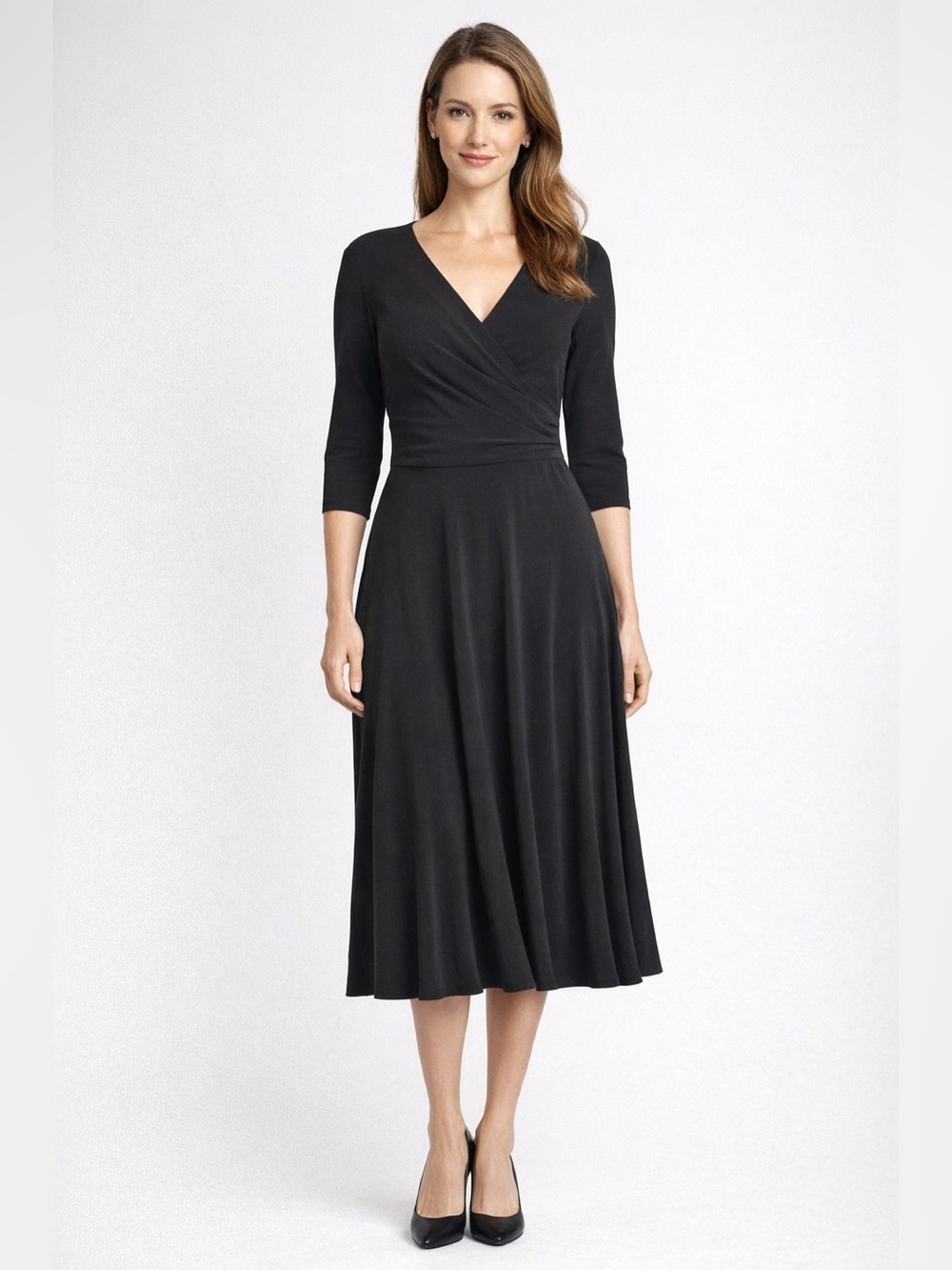 Danny & Nicole Women’s Elegant Stretch Midi Black Fit & Flare Dress Sz 12